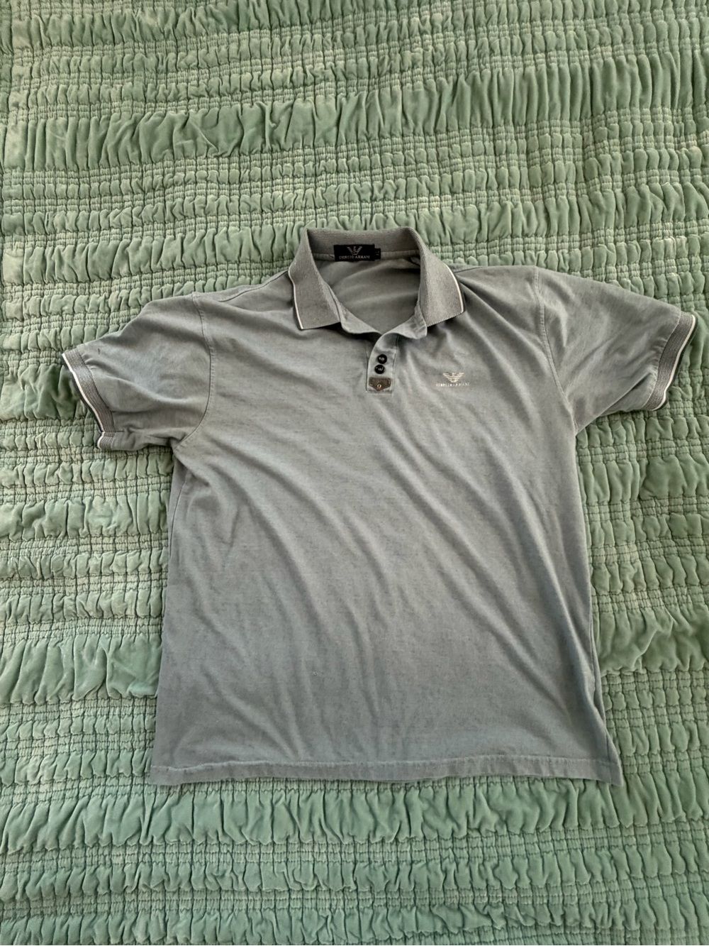 Giorgio Armani Mens Sage Green Polo Shirt With Contrast TrimXl